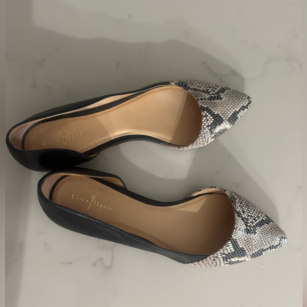 Cole Haan Amalia Skimmer Flats Sahara Snake Black Cream 9.5 US